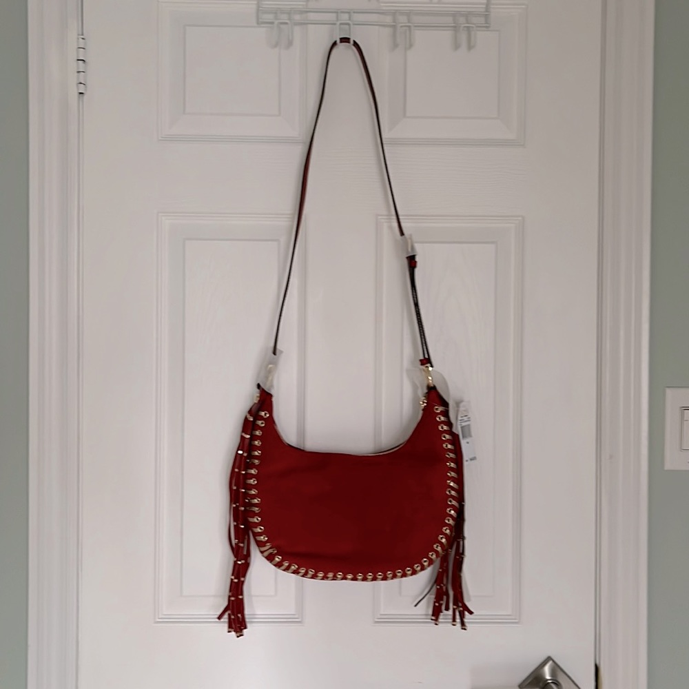 New Michael Kors Saddle bag in red suede